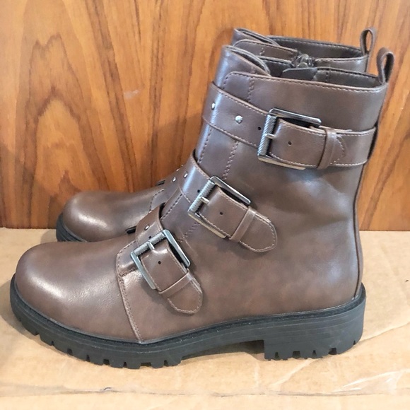 SO Women's Broccoli Lace Up/Zipper Combat Boots Brown Cognac Size 9.5 - Picture 2 of 6